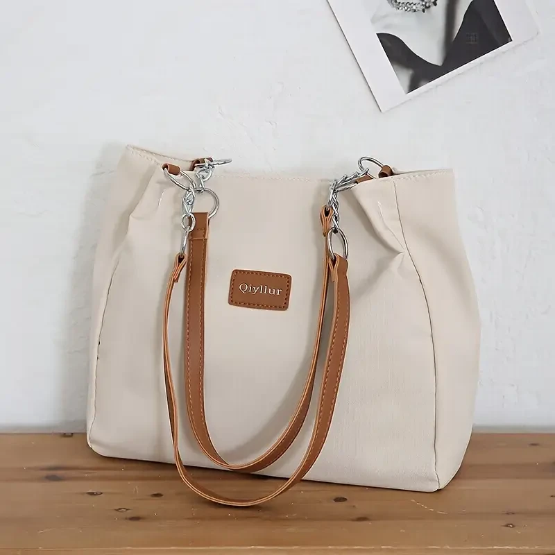 Chic Waterproof Nylon Tote Bag for Women - White