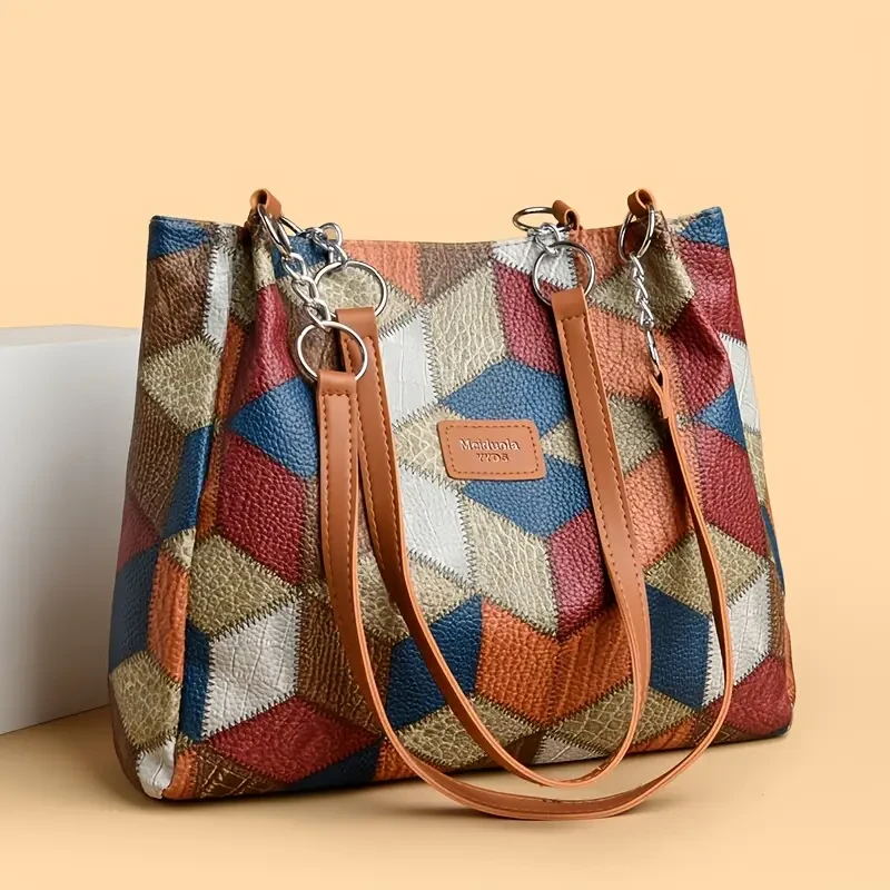Women's Vintage Tote Bag, Large Capacity Shoulder Bag, Faux Leather