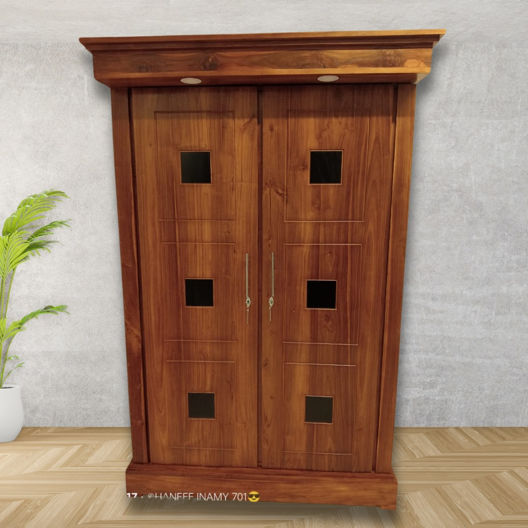 Squoro Premium Solid 2 Door Teak Wood Wardrobe