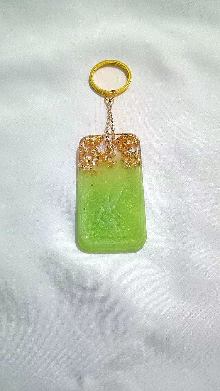 Handmade Glitter Resin Keychain with Gold Accents