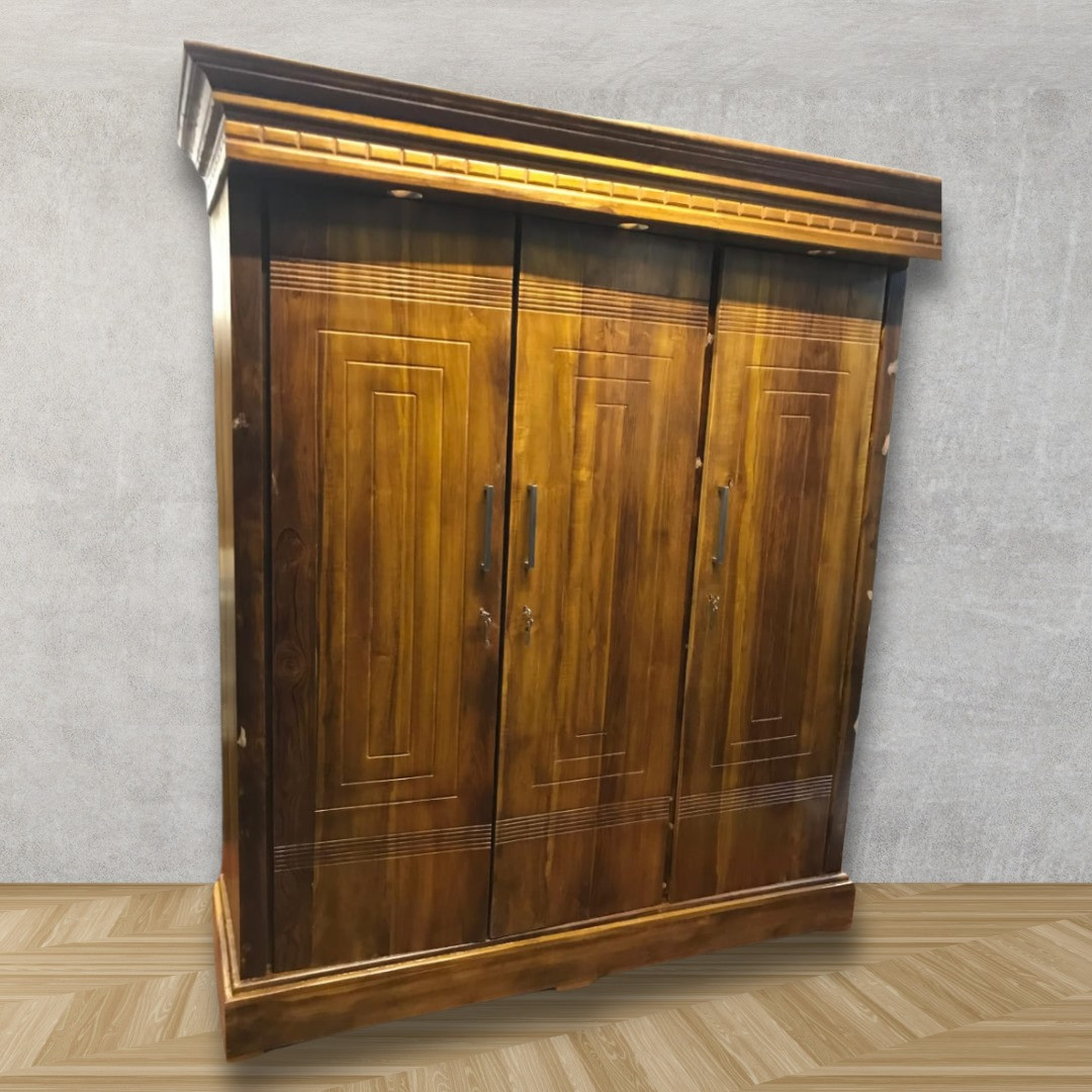 Supflit Premium Solid 3 Door Teak Wood Wardrobe